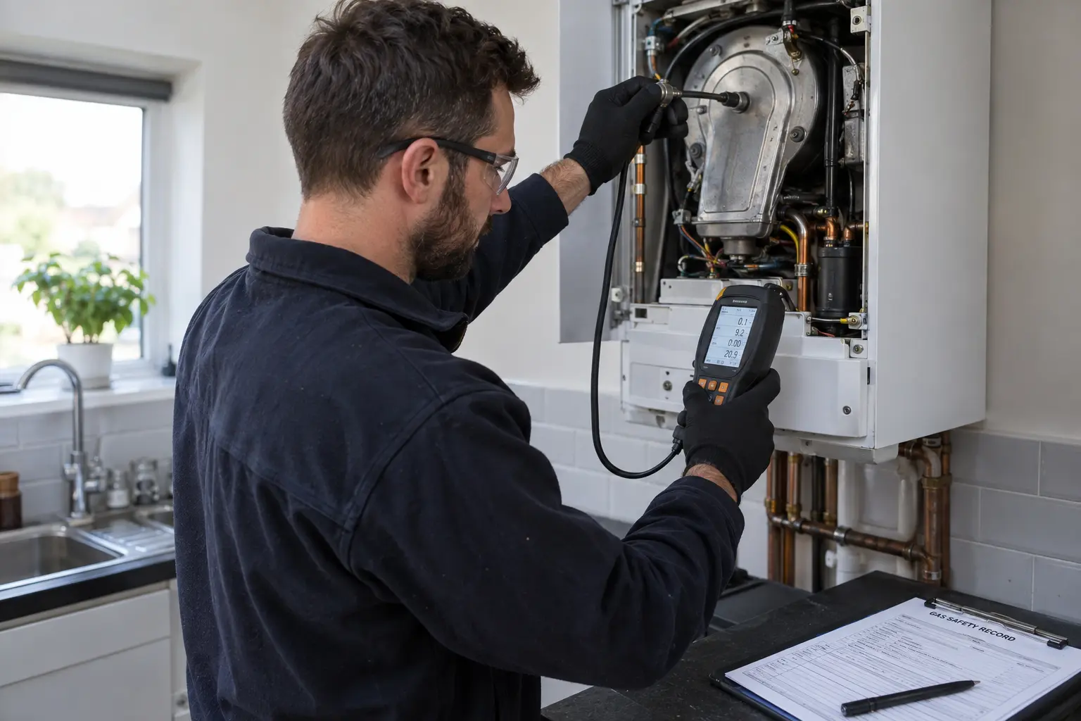 Gas Safe engineer carrying out gas safety certificates